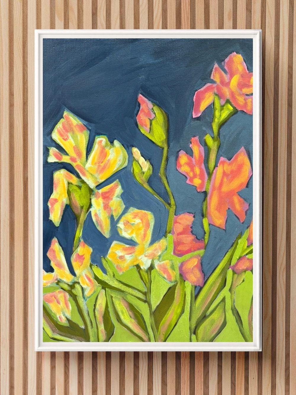 Original Acrylic Artwork Floral Folk Vibrant Painting - Maritime Artwork 14x18”